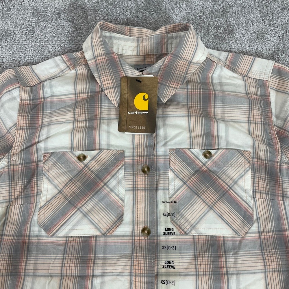 Carhartt Button Down Shirt‎ Womens Extra Small Roll Sleeve Plaid Western - Picture 2 of 16